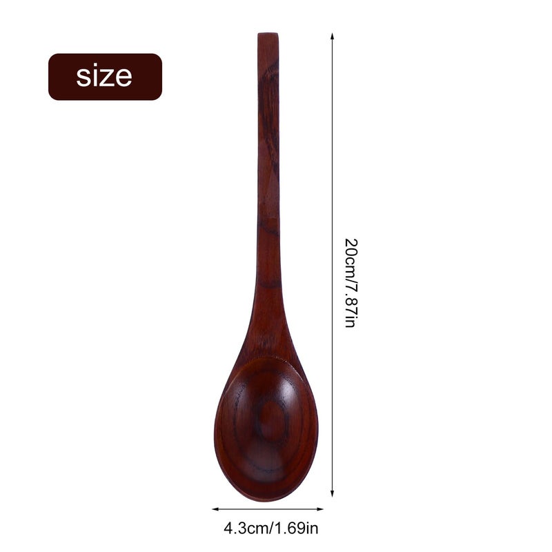 Wooden Soup Spoons Set of 3 Long Handle 20cm Natural Wood for Stirring Cooking Serving - Image 3