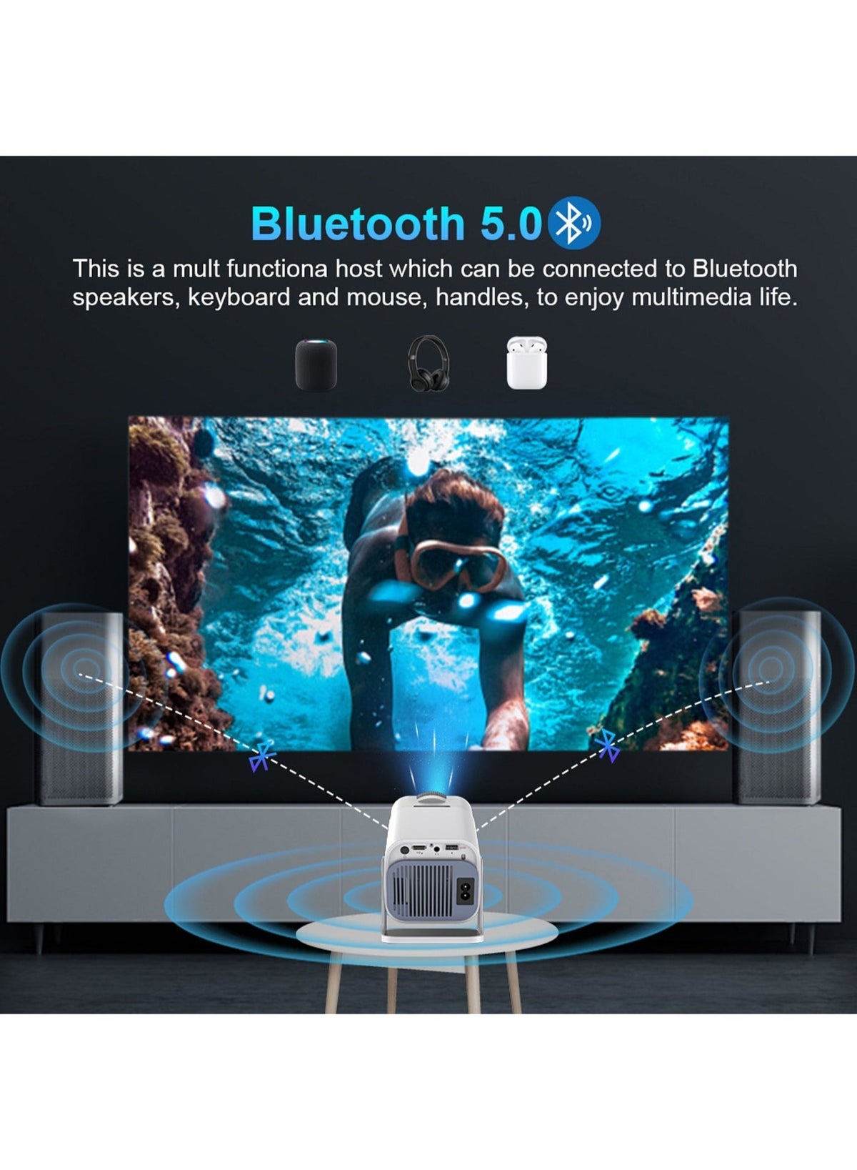 Mi VAZA Portable HD Projector Support 4K Smart Projector with 5G Dual Band Wifi & Bluetooth 5.0 Compatible With Android/iOS/Windows/TV Stick/HDMI/USB