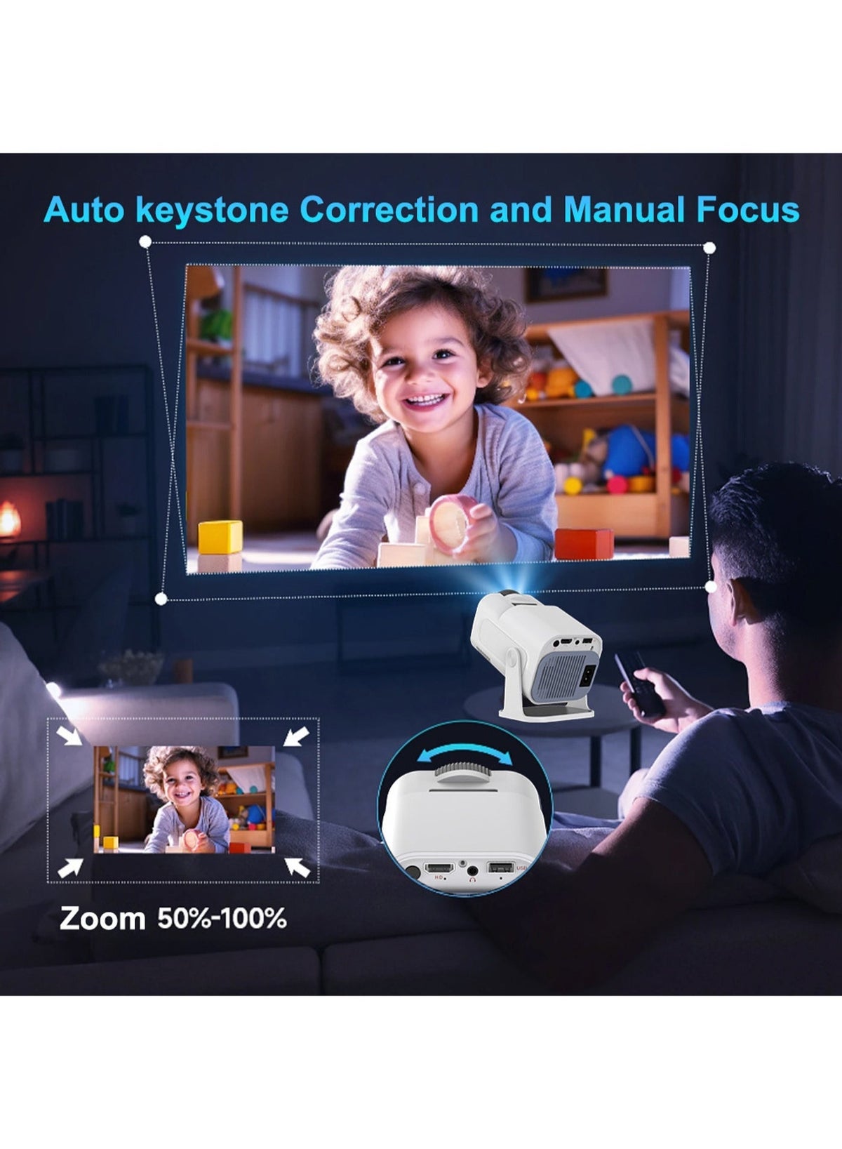 Mi VAZA Portable HD Projector Support 4K Smart Projector with 5G Dual Band Wifi & Bluetooth 5.0 Compatible With Android/iOS/Windows/TV Stick/HDMI/USB