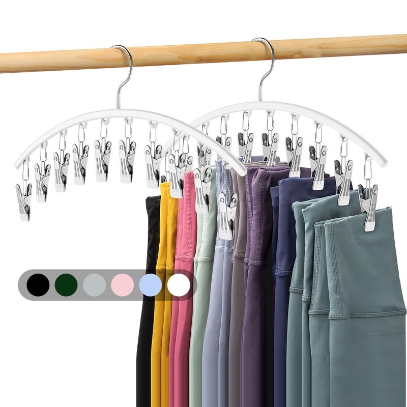 Volnamal Legging Organizer for Closet Metal Yoga Pants Hanger wRubber Coated 2 Pack w10 Clips Hold 20 Leggings Hangers Space Saving Hanging Closet Organizer for Closet Organizers and StorageWhite