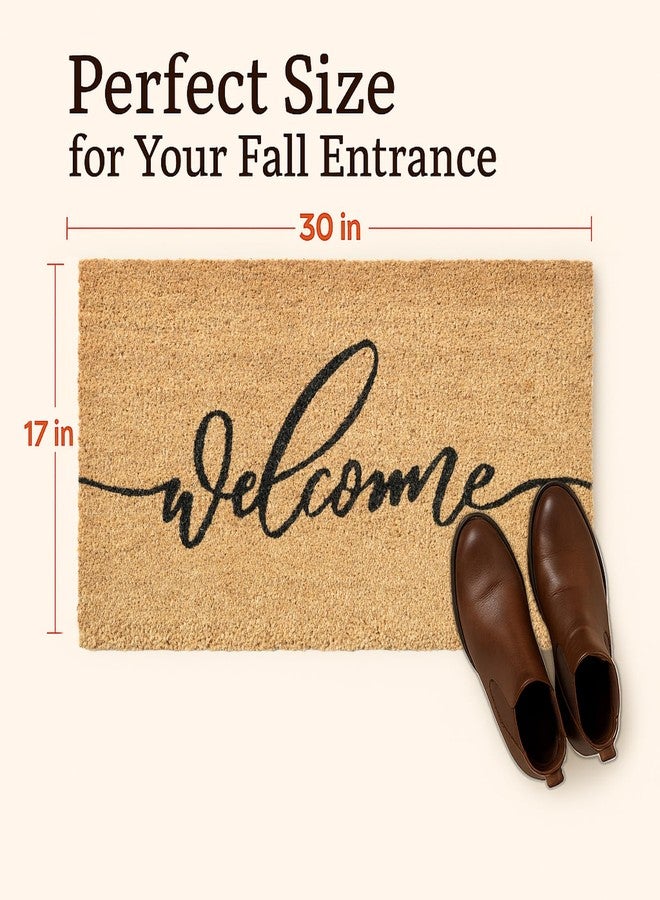 Fallovea Fall Welcome Front Door Mat - 30"x17" Coir Doormat with Anti-Slip PVC Backing, Indoor Outdoor Welcome Easter Mats for Entryway, Porch, Durable Coconut Fiber Mat, Natural Home Decor - Image 2