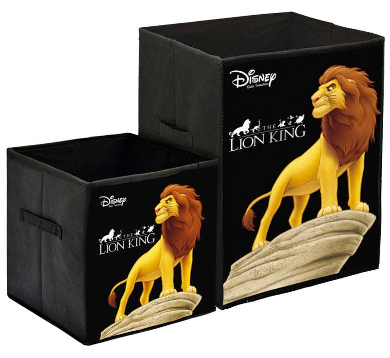 Kuber Industries Disney Lion King Print Non Woven Large Size Fabric Foldable Laundry Basket and Small Size Cube Toy, Books, Shoes Storage Box with Handle (Set of 2, Black)-KUBMART11889 - Image 1