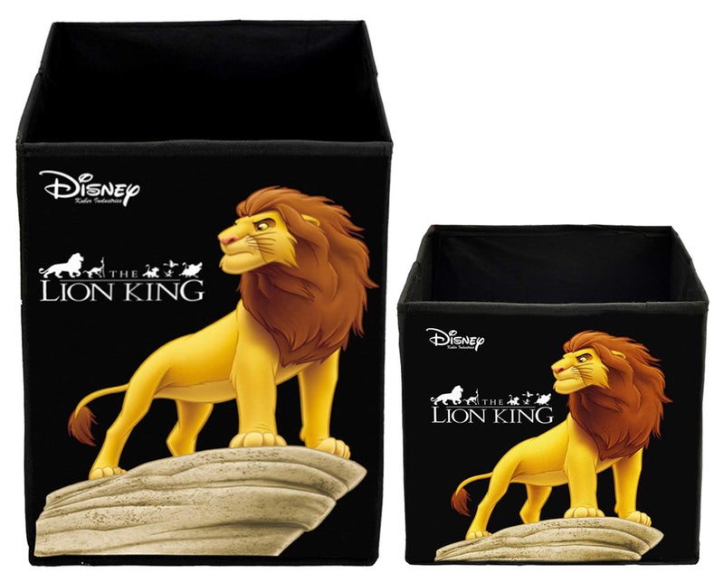 Kuber Industries Disney Lion King Print Non Woven Large Size Fabric Foldable Laundry Basket and Small Size Cube Toy, Books, Shoes Storage Box with Handle (Set of 2, Black)-KUBMART11889 - Image 2