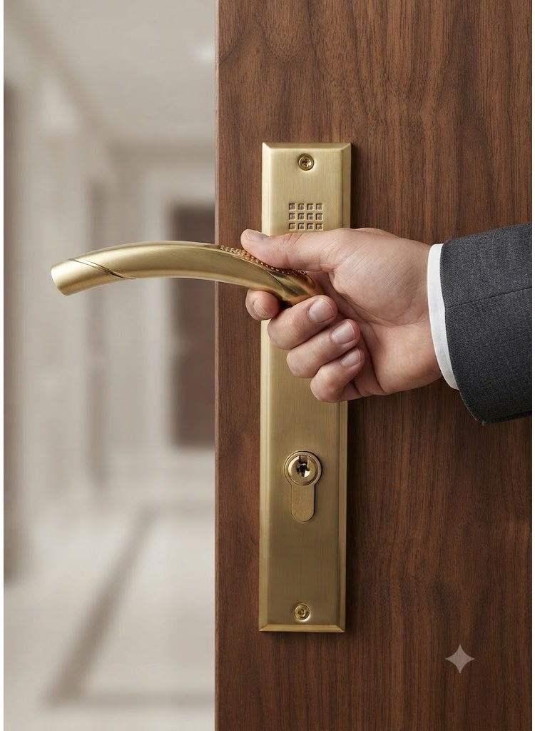Robustline Lever Door Handle Lockset, Complete Set with Handle and Lockbody with 3 keys. (Gold + Silver) - Image 3