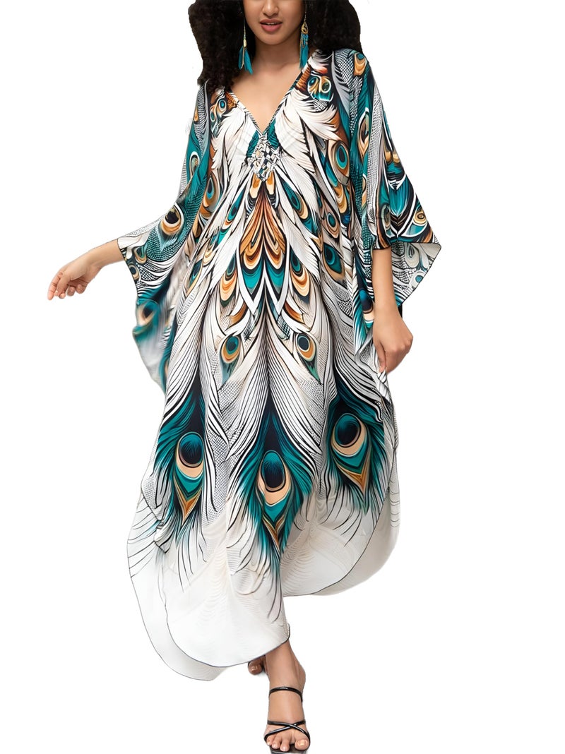 KEYLORTING Women's Plus Size Kaftan Dress â€“ Plus Size Maxi Dress Moo Moos Beach Cover Up,Bathing Suit Cover-Up Loungewear - Image 1