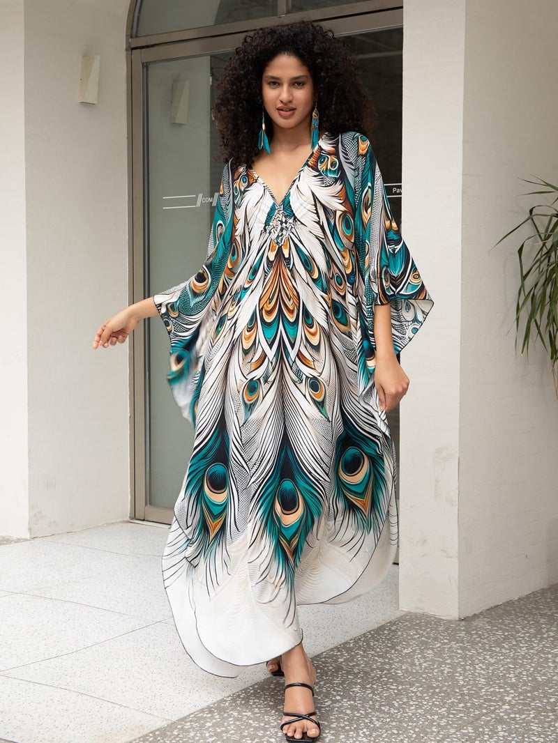 KEYLORTING Women's Plus Size Kaftan Dress â€“ Plus Size Maxi Dress Moo Moos Beach Cover Up,Bathing Suit Cover-Up Loungewear - Image 4