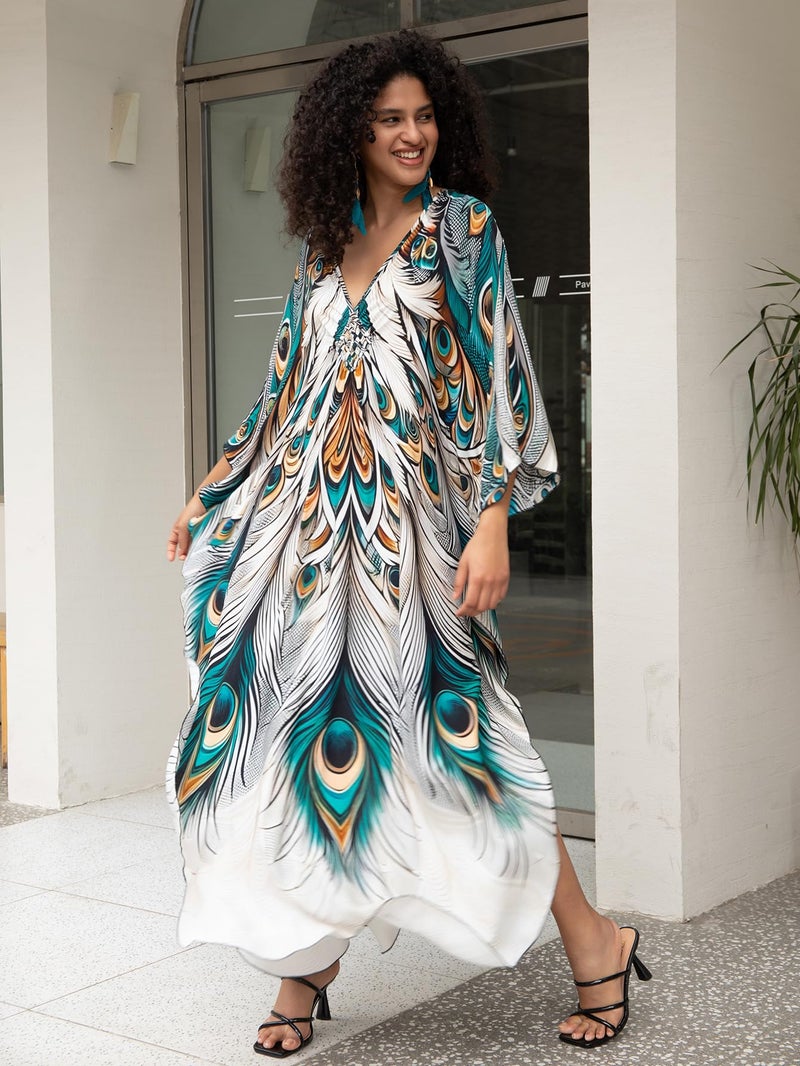 KEYLORTING Women's Plus Size Kaftan Dress â€“ Plus Size Maxi Dress Moo Moos Beach Cover Up,Bathing Suit Cover-Up Loungewear - Image 5