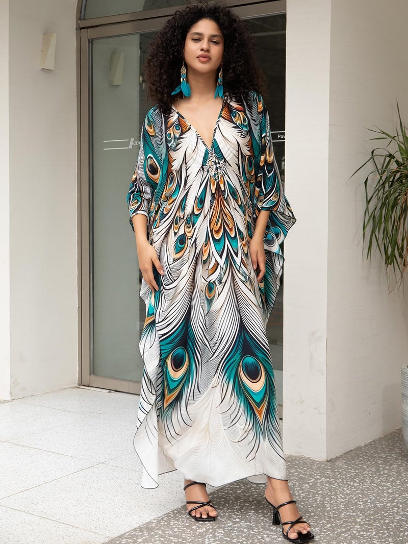 KEYLORTING Women's Plus Size Kaftan Dress â€“ Plus Size Maxi Dress Moo Moos Beach Cover Up,Bathing Suit Cover-Up Loungewear - Image 3