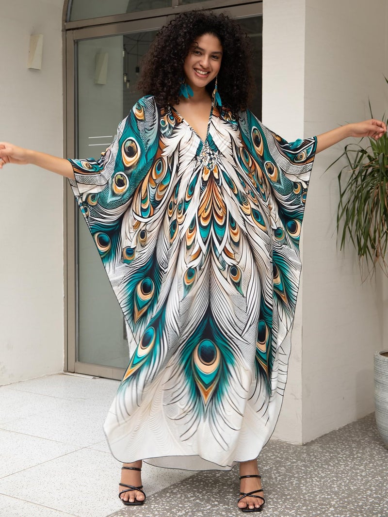 KEYLORTING Women's Plus Size Kaftan Dress â€“ Plus Size Maxi Dress Moo Moos Beach Cover Up,Bathing Suit Cover-Up Loungewear - Image 2