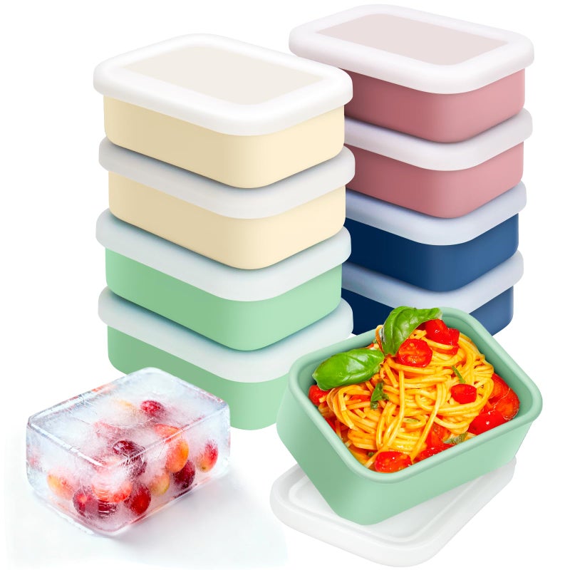Duseu 8 PCS 2 Cup Silicone Freezer Molds with Lid, Meal Prep Freezer Molds Silicone Freezer Containers Reusable Food Preserving Tray Freezing Ice Trays for Soups Sauces Stews - Image 1