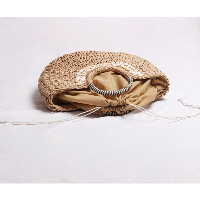 New All-Match Straw Woven Bag Semi-Round Rattan Woven Bag Portable Mori Girl Instagram Holiday Beach Bag - Image 5