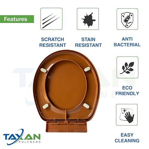 TAXAN POLYMERS TAXAN Brown EWC Toilet Seat Cover (17 x 14.5 in) | Oval Shape, PVC Western Commode Seat with Lid | High Glossy Finish, Sleek Design, Non-Soft Closing Commode Seat Cover with Installation Kit - Image 5