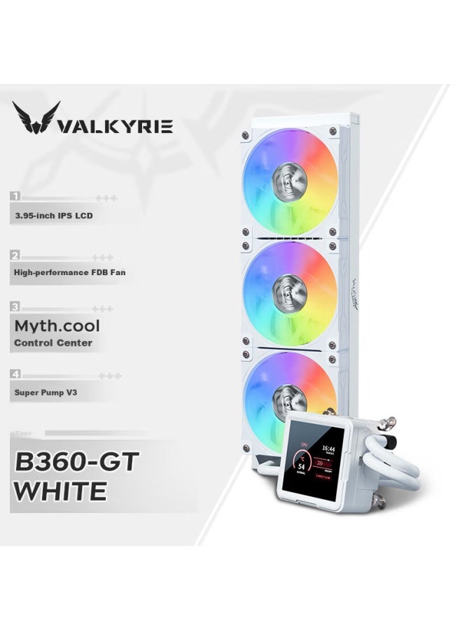Valkyrie B360-gt-w Vk All-in-one Cpu Liquid Cooler 3.95-inch Ips Lcd Display Multi-platform Support Argb Lighting Effects One-line Ventilation Fan - Image 1