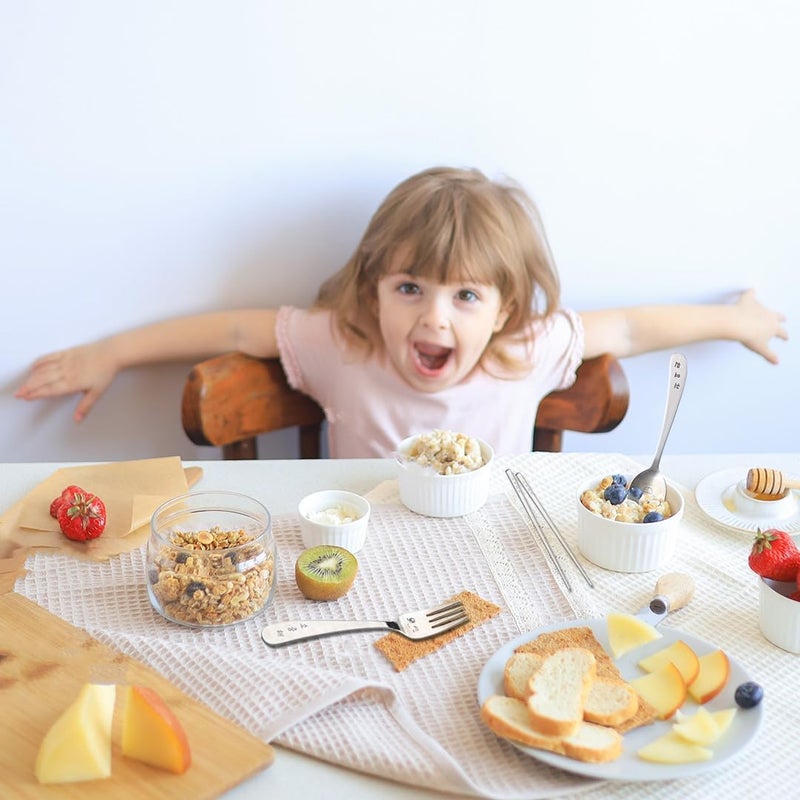 BAPMOO Kids Cutlery set Silverware Engraved Happy Face Korean Hangeul Character Children Flatware Cute Spoon Chopsticks Fork Stainless Steel Utensil - Image 2