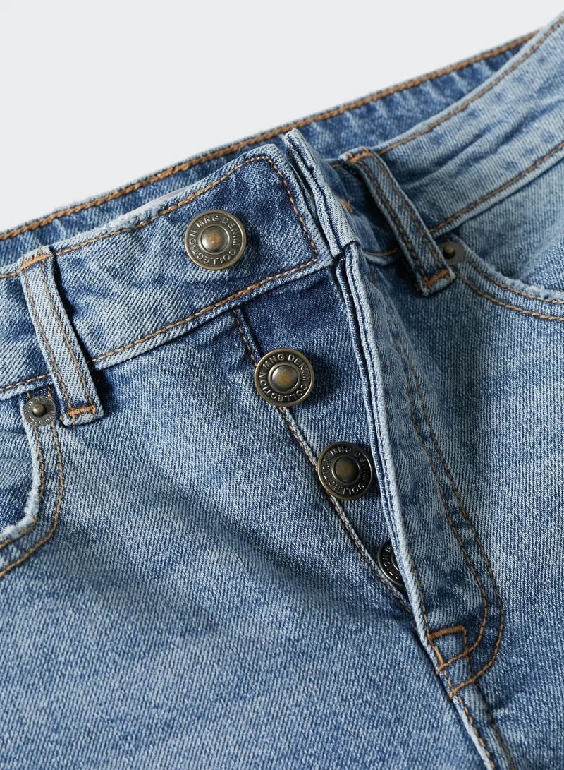 MANGO Mid Wash Frayed Hem Denim Shorts