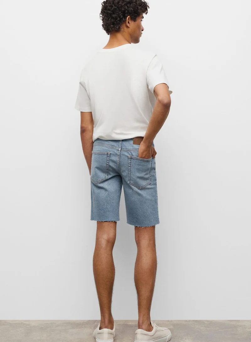 MANGO Mid Wash Frayed Hem Denim Shorts