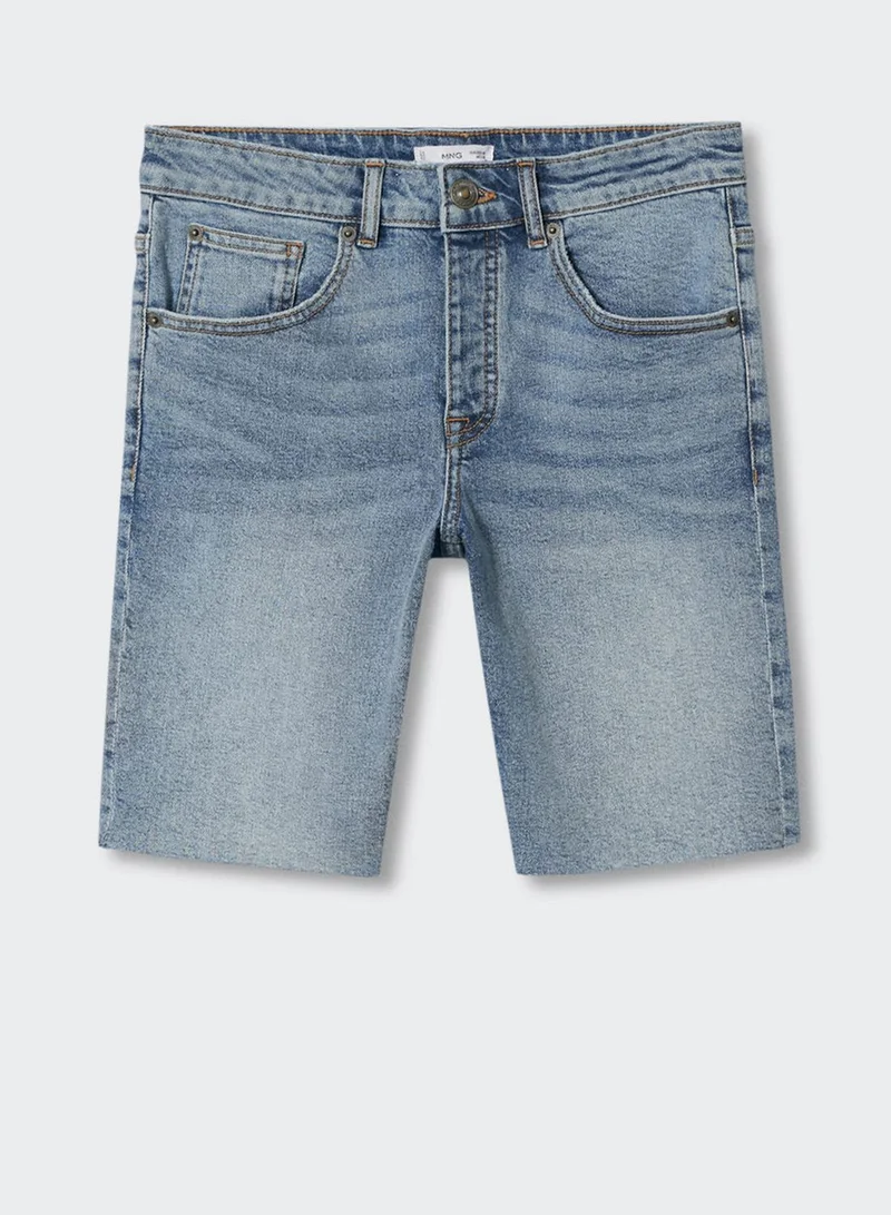 MANGO Mid Wash Frayed Hem Denim Shorts