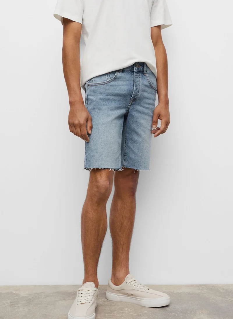 MANGO Mid Wash Frayed Hem Denim Shorts