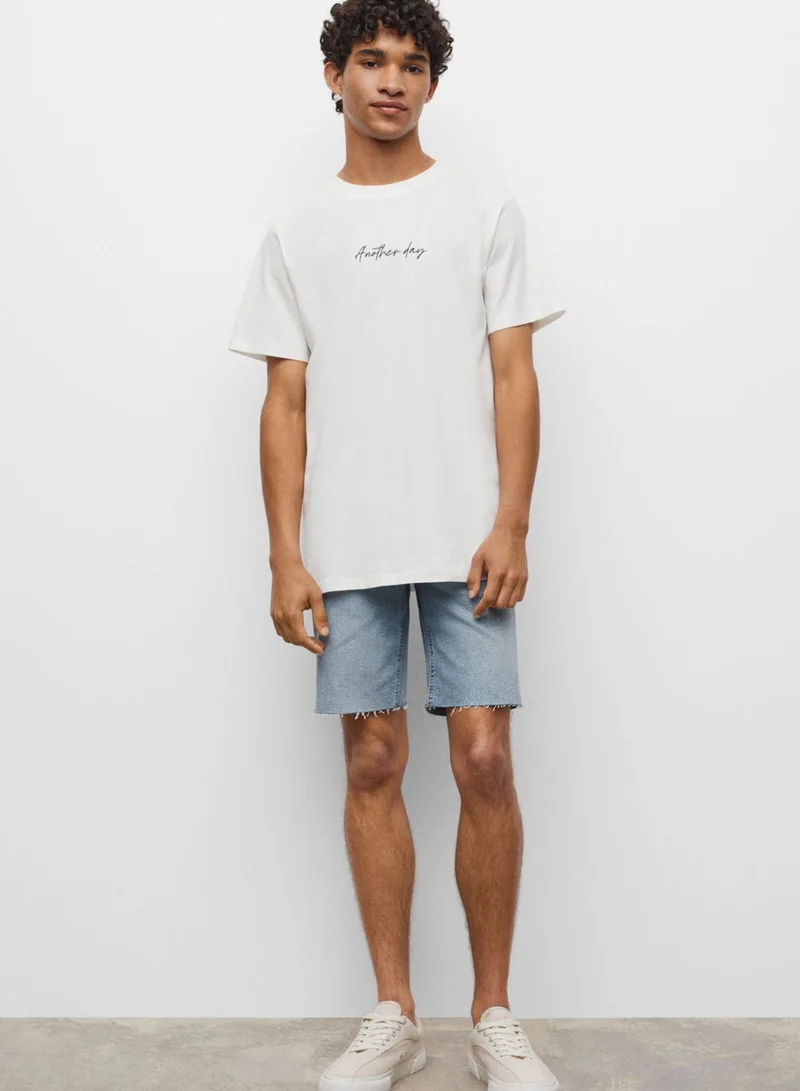 MANGO Mid Wash Frayed Hem Denim Shorts