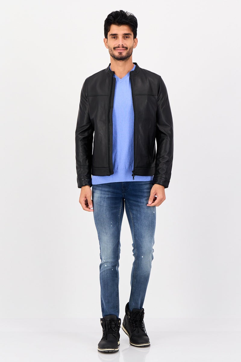 SELECTED Men Solid Long Sleeve Leather Jacket Shirt, Black - Image 4