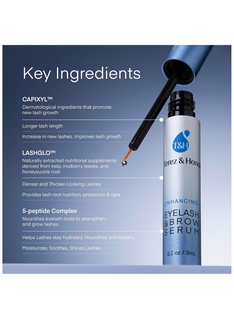 Natural Eyelash Growth Serum and Brow Enhancer to Grow Thicker, Longer Lashes for Long, Luscious Lashes and Eyebrows 3ml