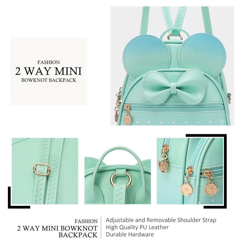 KL928 Girls Mini Backpack Bowknot Polka Dot Cute Small Daypacks Convertible Shoulder Bag Purse for Women - Image 3