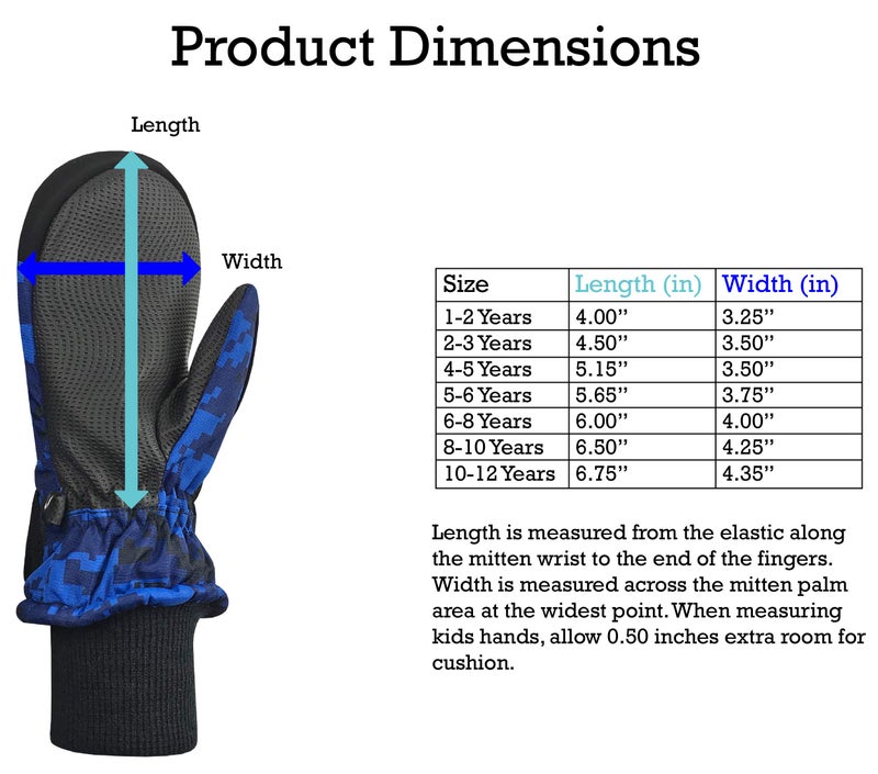 N'Ice Caps Kids Waterproof Snow Mittens Cold Weather Thinsulate Insulated (Digital Camo Blue, 8-10 Years) - Image 5
