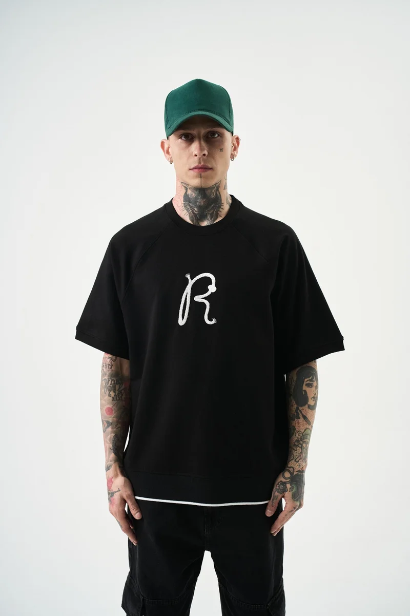 RESPIRE Men's R Embroidered Oversize T-Shirt, Black
