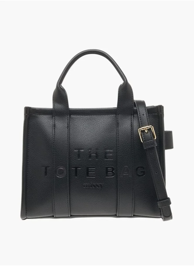 MISSY Womens Missy Logo Embossed Tote Bag With Zip Closure And Detachable Strap