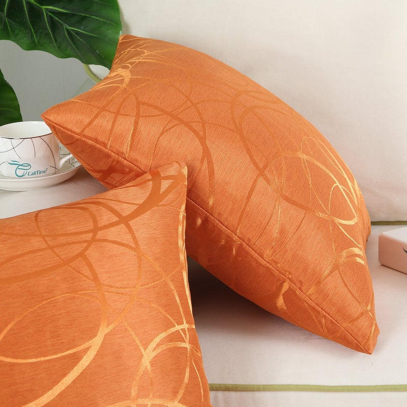CaliTime CaliTime Fall Throw Pillow Covers Pack of 2 Modern Shining & Dull Contrast Circles Rings Accent Geometric Cushion Cases Shells for Couch Sofa Home Decor 20 X 20 Inches Bright Orange  - Image 5
