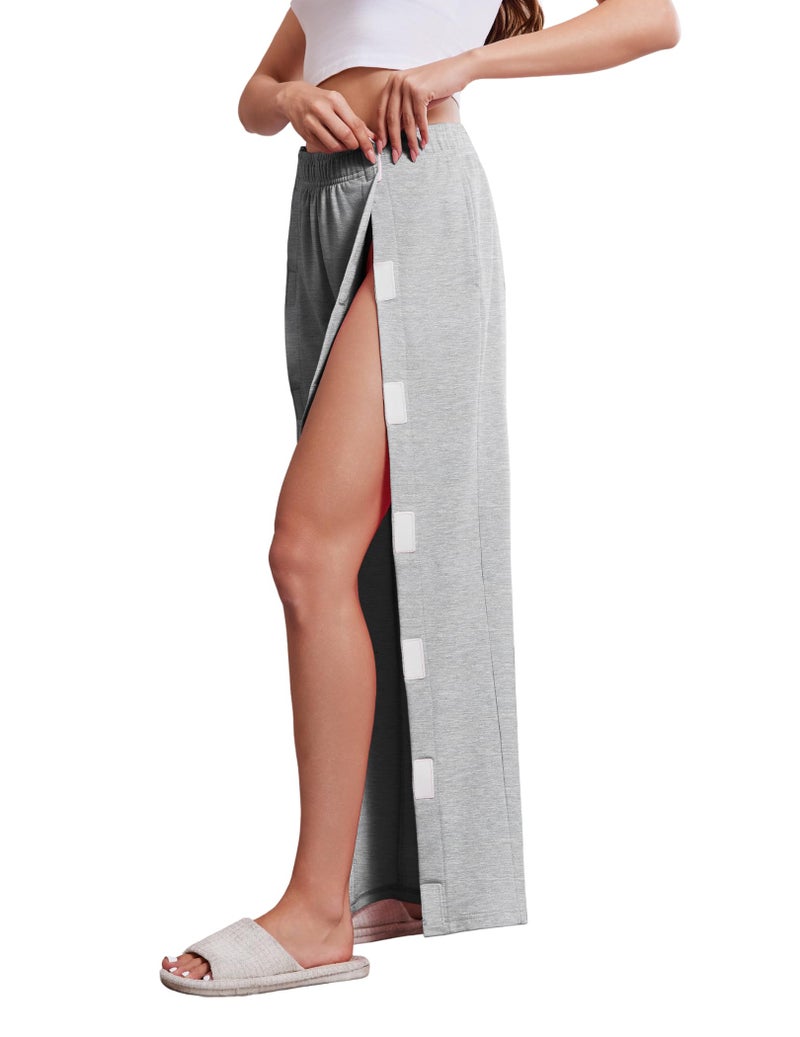 Deyeek Womens Tearaway Pants After Hip Knee Surgery Breakaway Pants Disabled Elderly Bedridden Cotton Sweatpants with Pockets Grey - Image 3