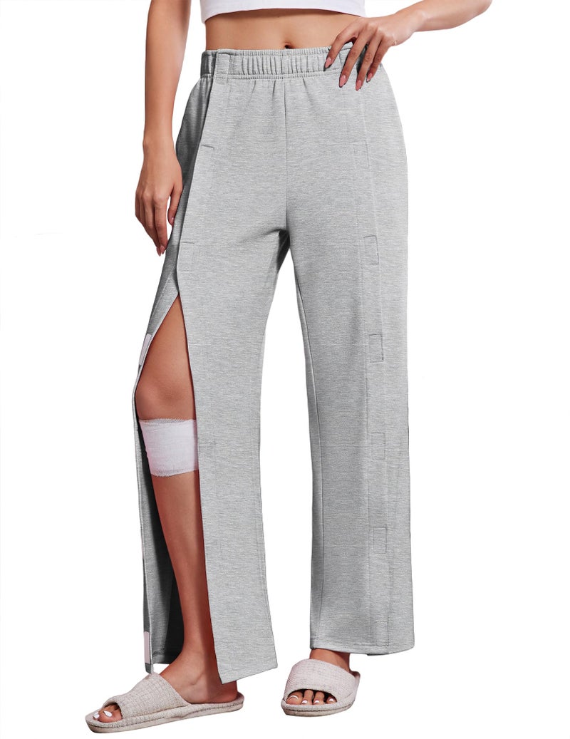 Deyeek Womens Tearaway Pants After Hip Knee Surgery Breakaway Pants Disabled Elderly Bedridden Cotton Sweatpants with Pockets Grey - Image 1