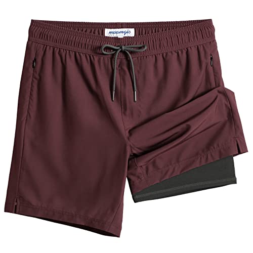 maamgic Swim Trunks Men 2 in 1 Mens Bathing Suit 7 Inch Quick Dry Mens Swimming Trunks with Zipper Pockets - Image 1