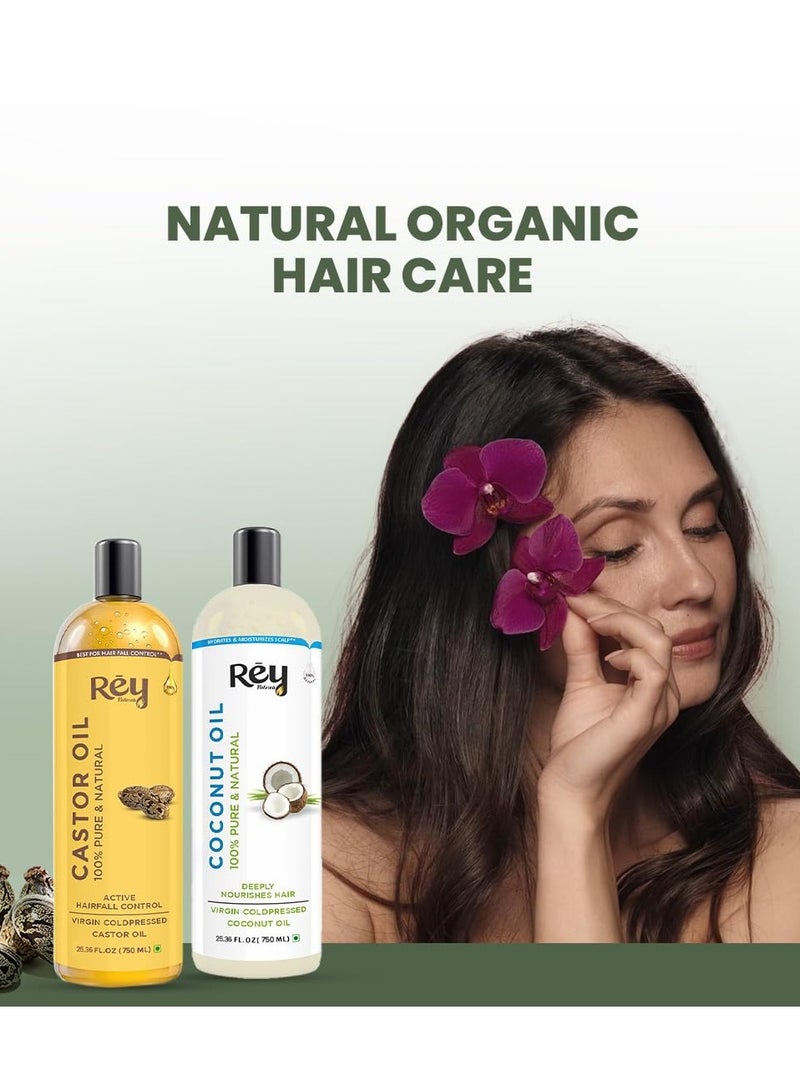 Rey Naturals Cold Pressed 100% Pure Castor OiL Coconut Oil Combo Moisturizing Healing 750ML Pack of 2 - Image 2