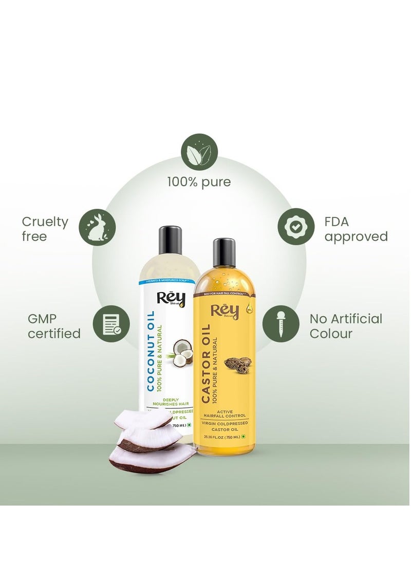 Rey Naturals Cold Pressed 100% Pure Castor OiL Coconut Oil Combo Moisturizing Healing 750ML Pack of 2 - Image 5