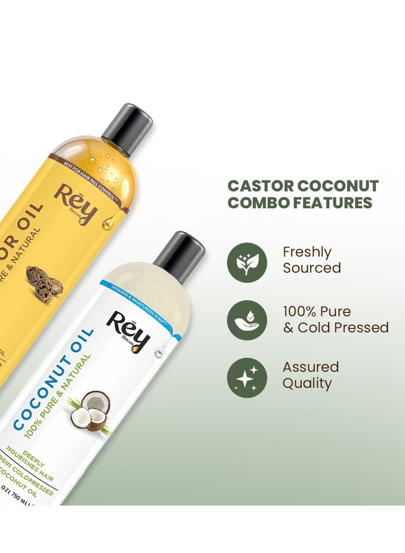 Rey Naturals Cold Pressed 100% Pure Castor OiL Coconut Oil Combo Moisturizing Healing 750ML Pack of 2 - Image 3