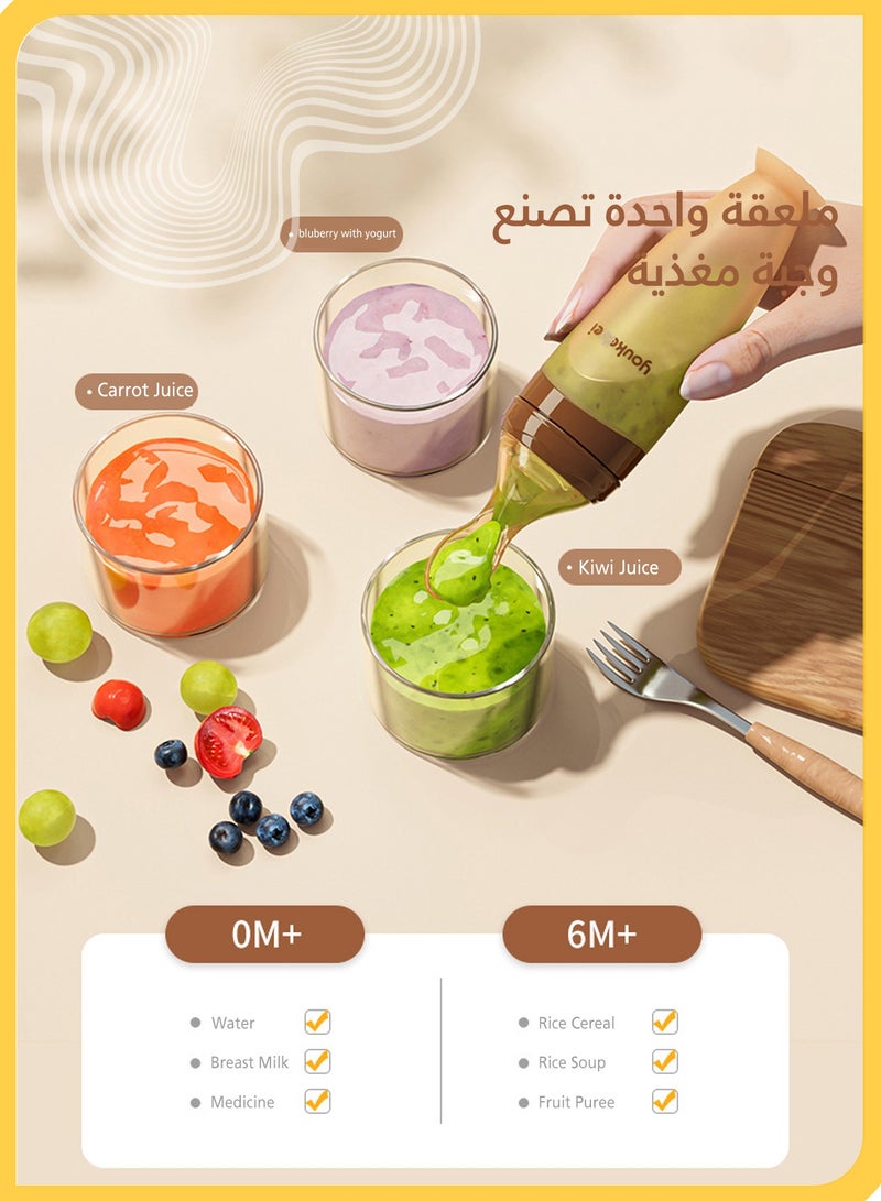 you kebei Baby Silicone Feeding Spoon, with Vertical Base, Suitable for Infants Aged 0-24 Months, Choking Prevention, Easy Storage (Brown) - Image 4