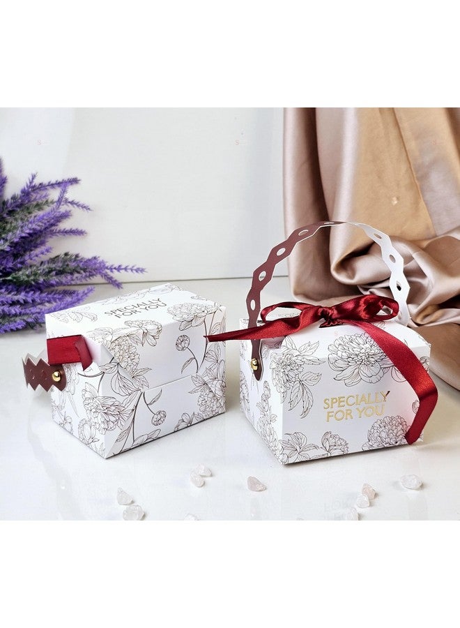 Satyam Kraft SATYAM KRAFT 12 Pcs Decorative Square Shape Folding Paper Gift Boxes With Handle | Sturdy & Elegant Packaging for Chocolates, Dryfruits, Small Gifts | Easy to Assemble | For Wedding, Birthday(Maroon) - Image 3