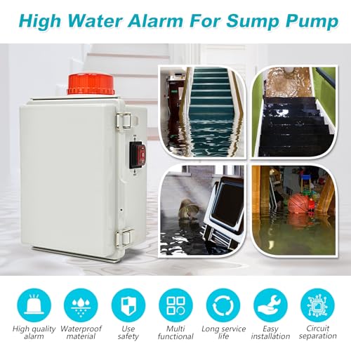 Zuomeng Septic Pump Alarm, Zuomeng High Water Alarm for Sump Pump Features a Bright Flashing Light and 110 db Alarm, Can Be Externally Connected to The Submersible Pump, with IP67 Casing - Image 2