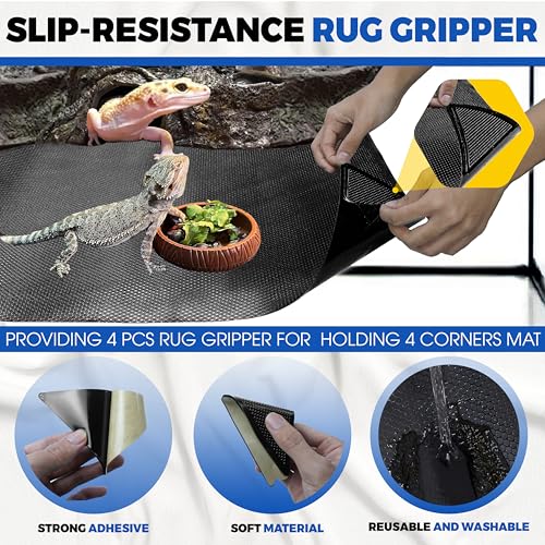 X-CUIRASS [Premium] 24"x60" Reptile Substrate Mat with 4 PCS Rug Gripper, Extra Thick & Ultra Comfortable,Non-slip, Reptile Tank Accessories for Bearded Dragon, Leopard Gecko,Lizard (not including tank) - Image 5