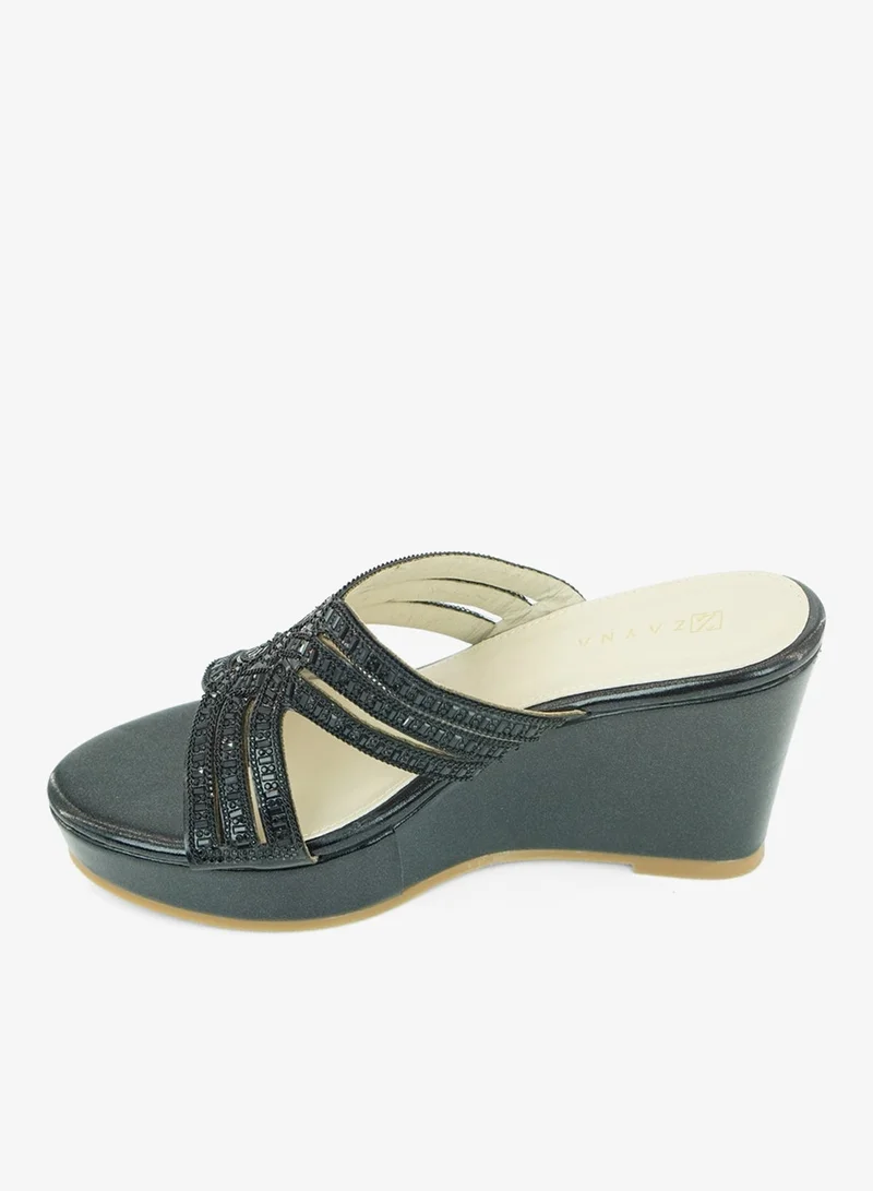 Zayna Black 221-330 Zayna Ladies Classic Wedge Slides 3T2320-713 Black for Women | Best Price UAE