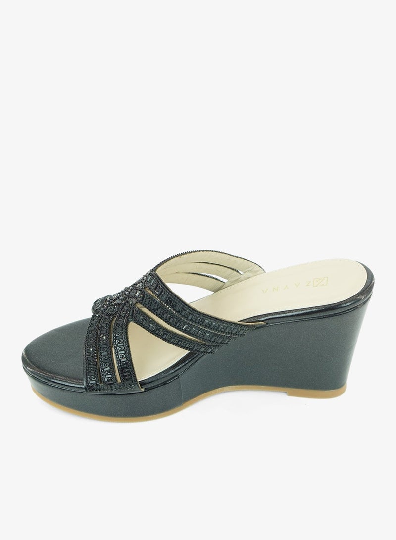 زينة 221-330 Zayna Ladies Classic Wedge Slides 3T2320-713 Black - Image 4