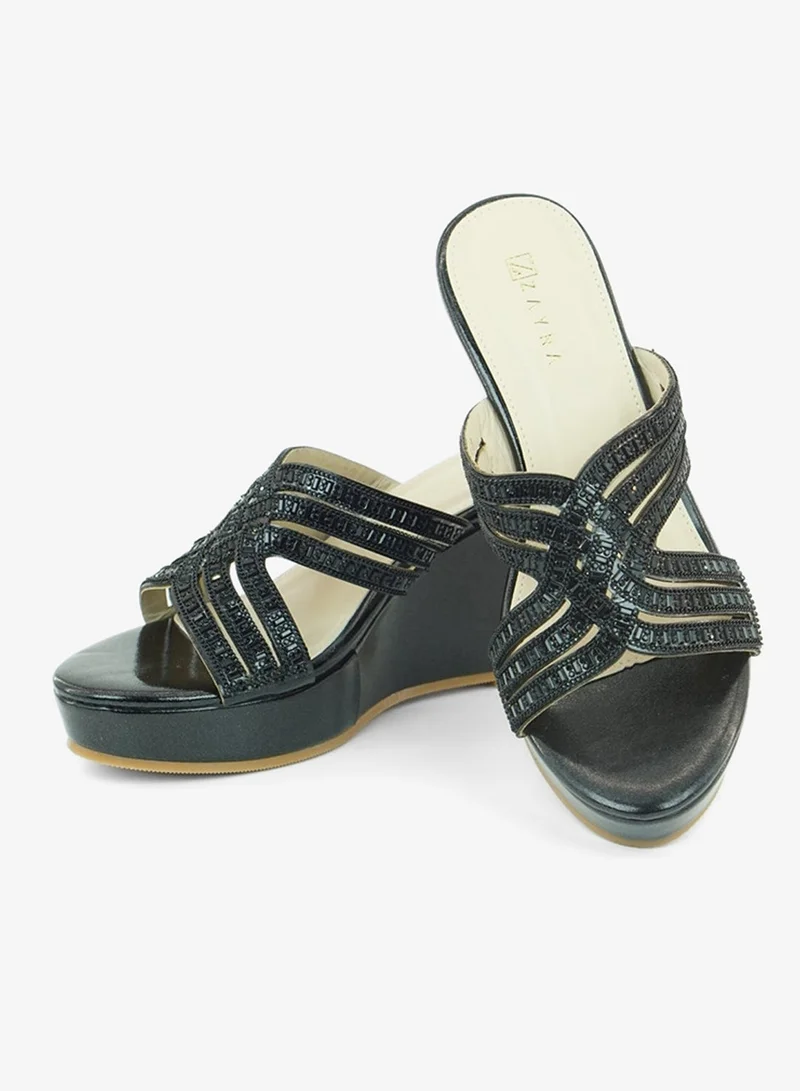 ZAYNA 221-330 Zayna Ladies Classic Wedge Slides 3T2320-713 Black