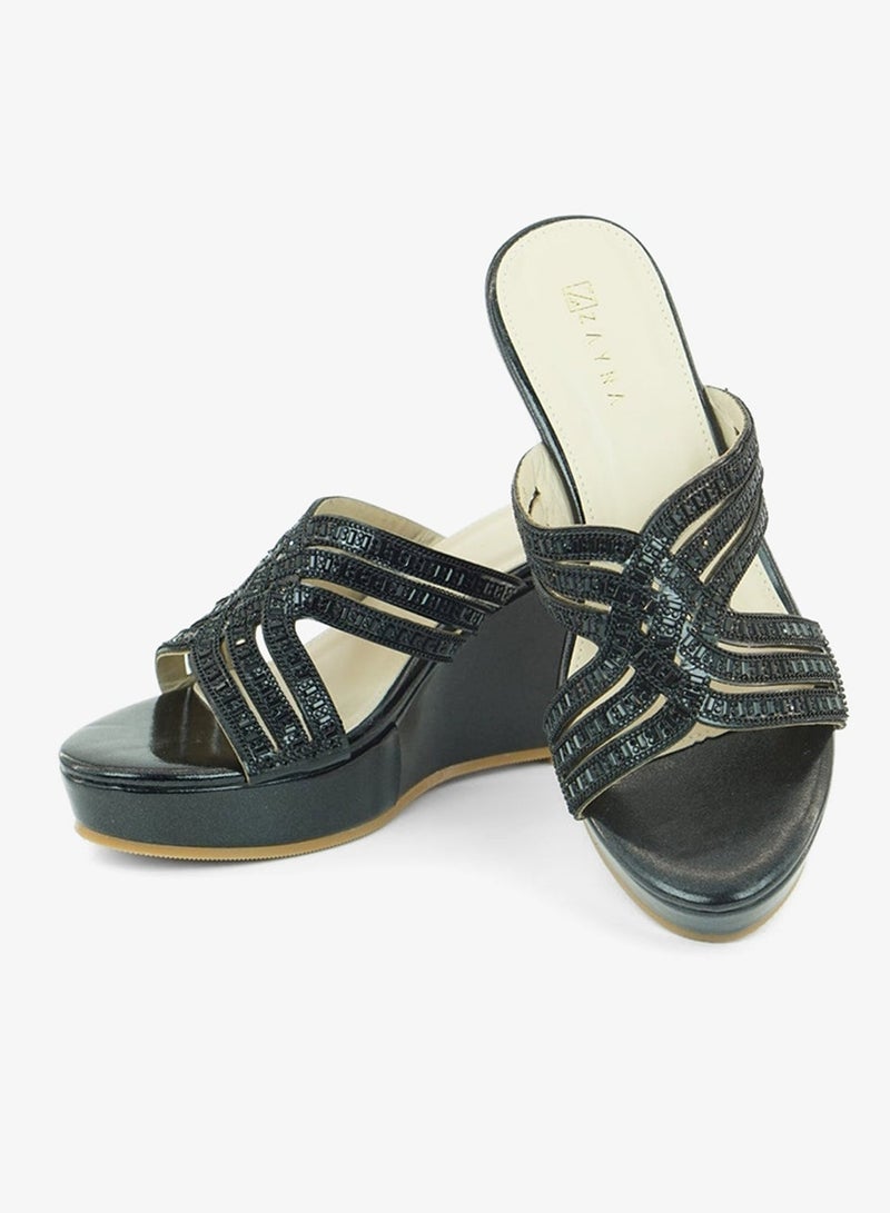 زينة 221-330 Zayna Ladies Classic Wedge Slides 3T2320-713 Black - Image 1