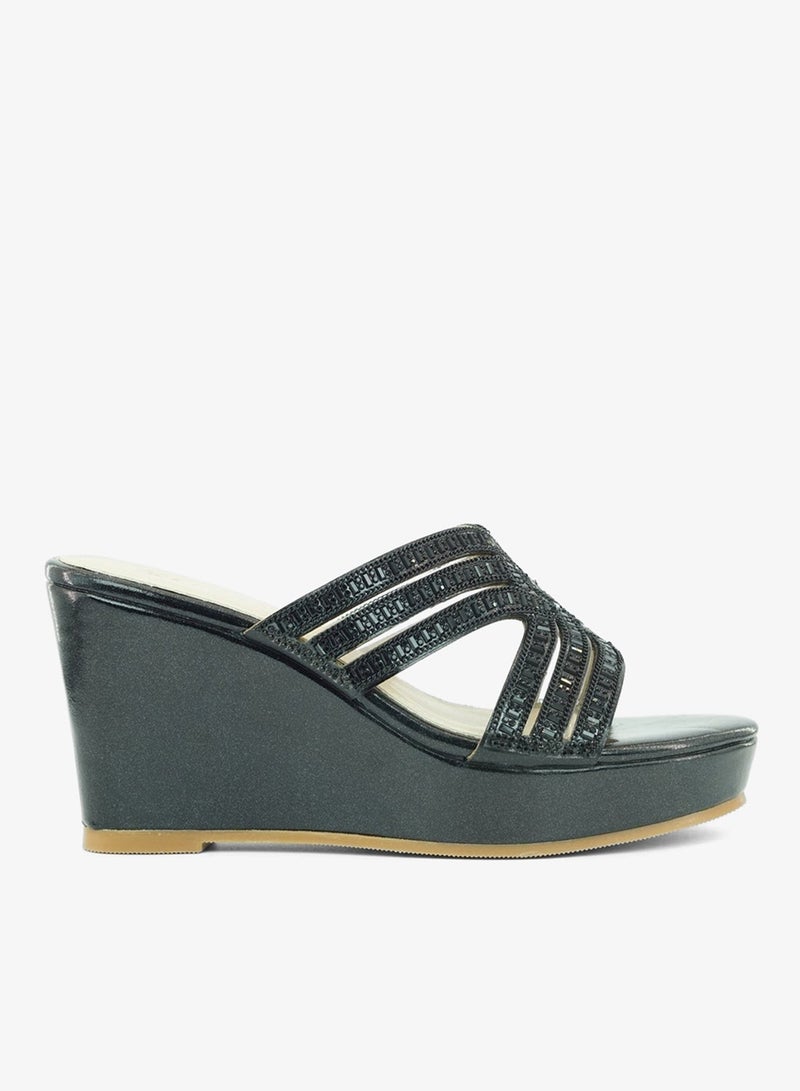 زينة 221-330 Zayna Ladies Classic Wedge Slides 3T2320-713 Black - Image 3