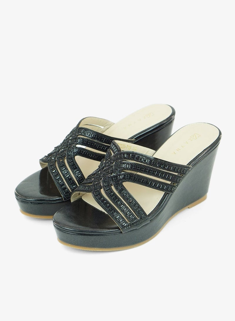 زينة 221-330 Zayna Ladies Classic Wedge Slides 3T2320-713 Black - Image 2