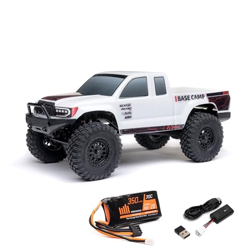 AXIAL شاحنة RC محورية 1/24 SCX24 قاعدة معسكر 4x4 زاحف صخري مزود بمحرك RTR (كل ما تحتاجه للتشغيل متضمن) - أبيض، AXI-1219T1 - Image 1