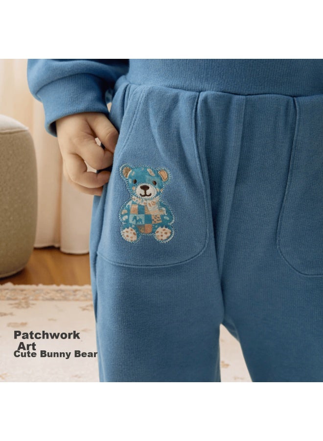 Aqpa [dollhouse] Baby Pants Autumn Winter Baby Velvet Long Pants Warm Patchwork Bunny 100 - Image 1
