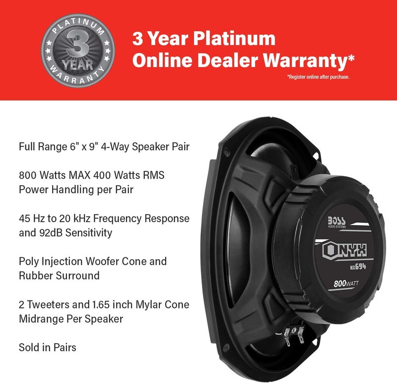 BOSS AUDIO SYSTEMS مكبرات الصوت BOSS Audio Systems NX694 للسيارات - 800 وات لكل زوج، 400 وات لكل واحدة، 6 × 9 بوصة، نطاق كامل، 4 طرق - Image 2