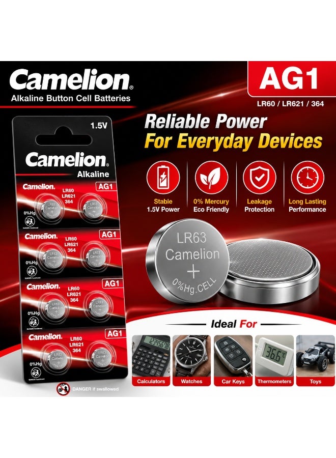 Camelion AG1 LR621 Button Cell Batteries 10 Pack, 1.5V Alkaline Coin Battery for Watches, Calculators, Toys & Small Electronics - Image 2